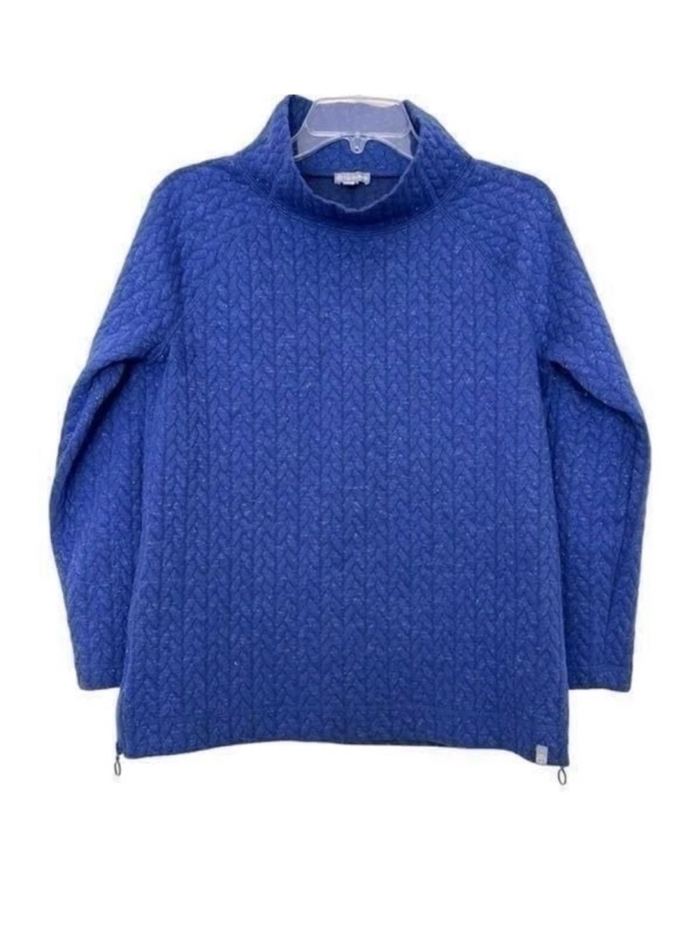 Talbots Blue Textured Mock Neck Sweater Side Zip Shimmer Medium